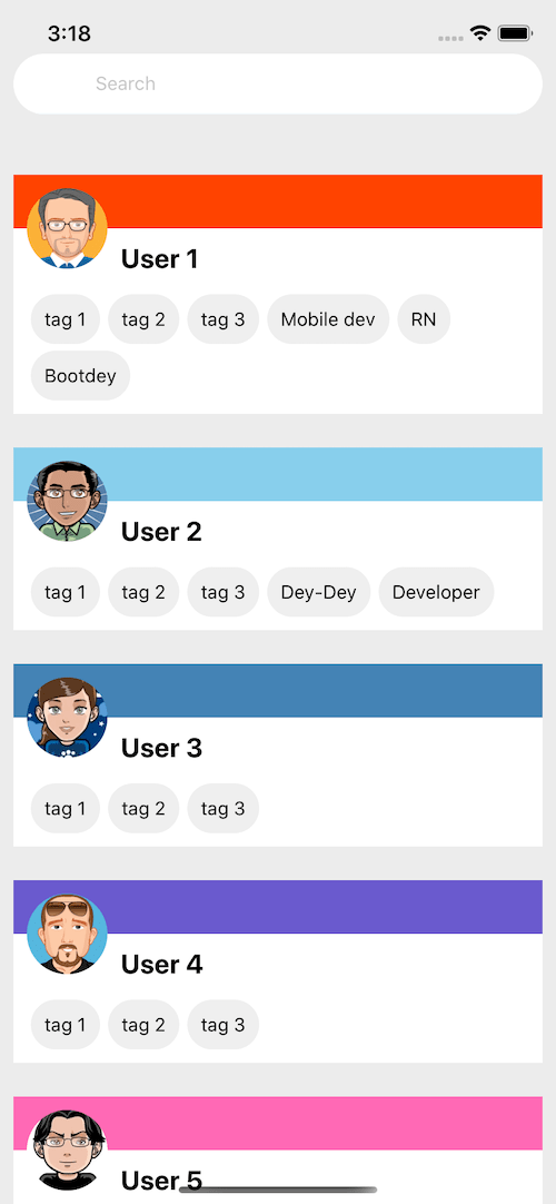 react native UI example. simple profile list ui example
