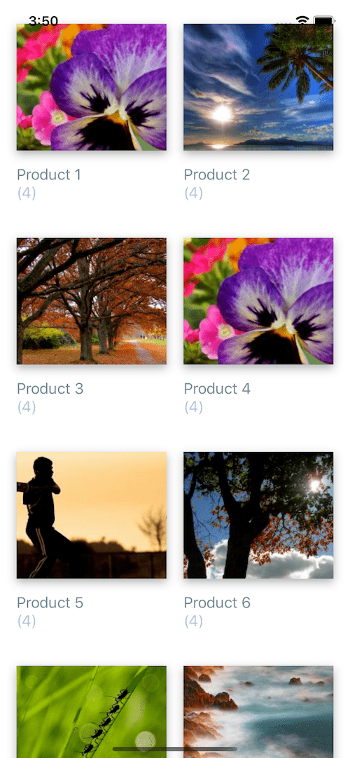 react native UI example. list of album photos