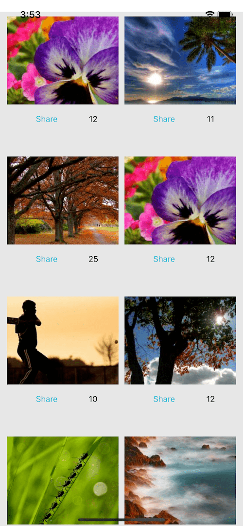 free react native example. Image Gallery List react native UI example. Image Gallery List
