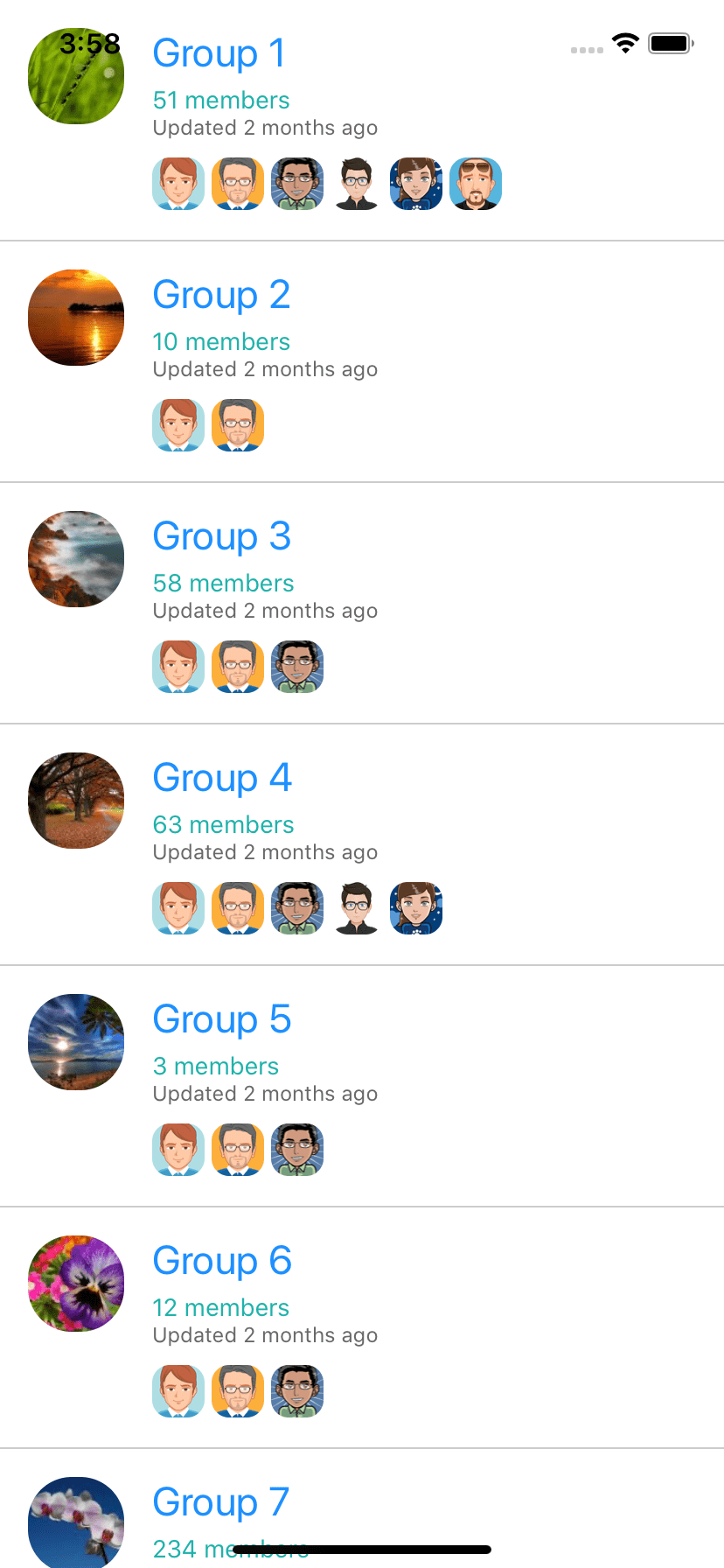 react native UI example. Group List ui example