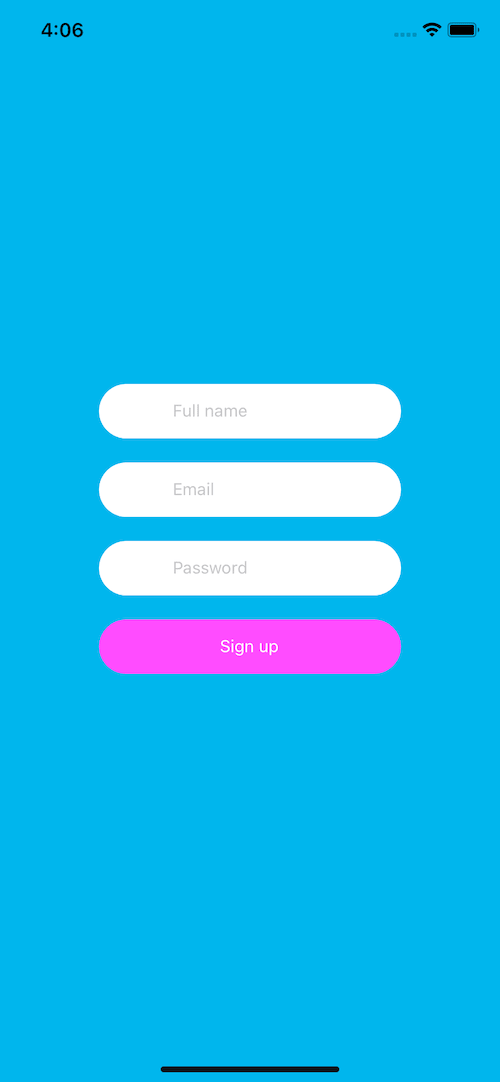 React native template. Signup form ui example