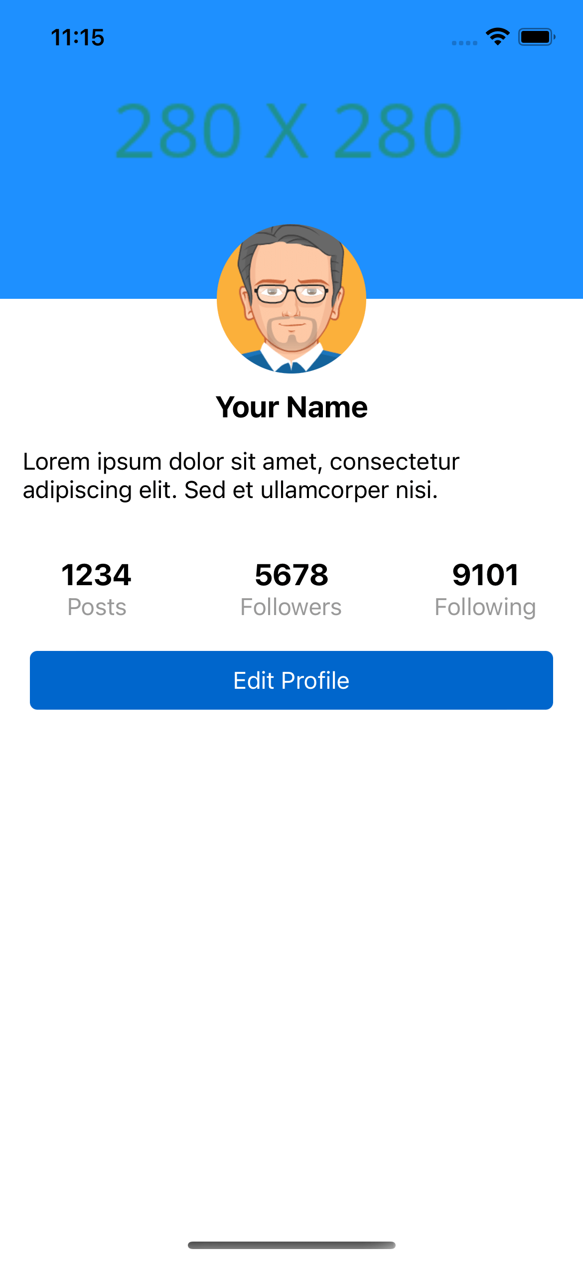 react native UI example. Profile view component