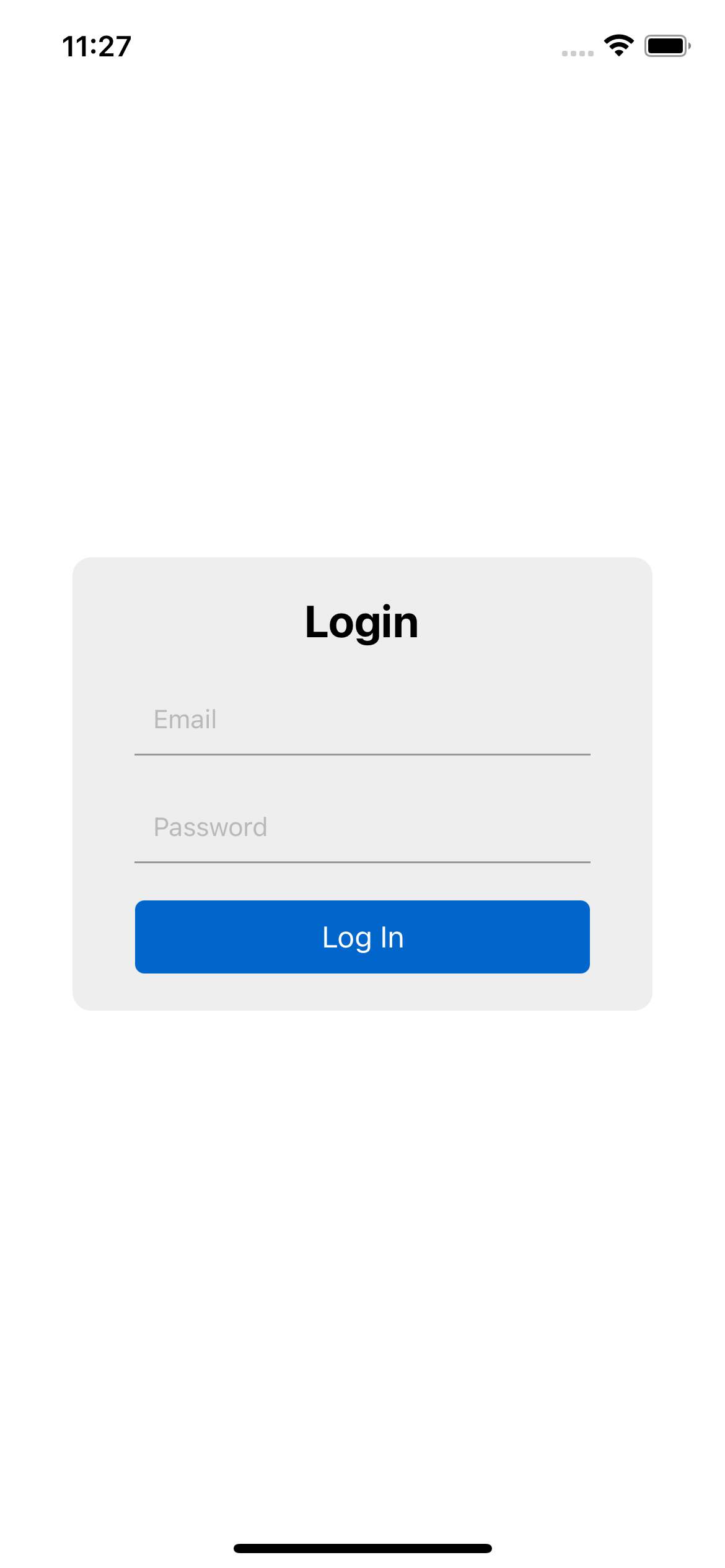 React native template. Card login view