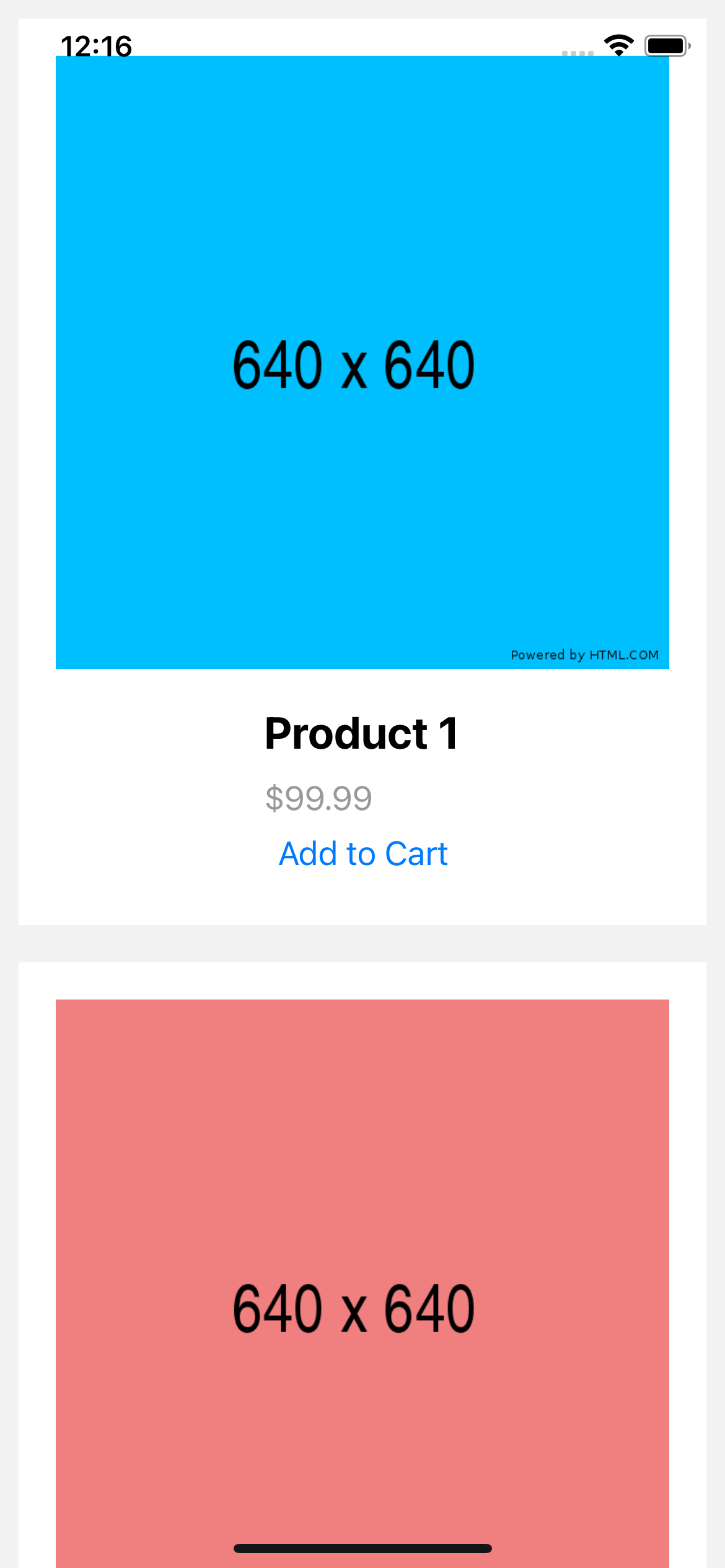 React native template. Simple product list