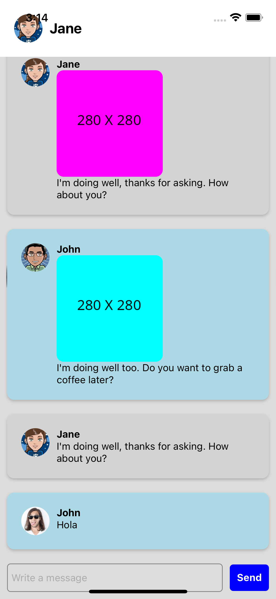 React native template. Chat with background image cards