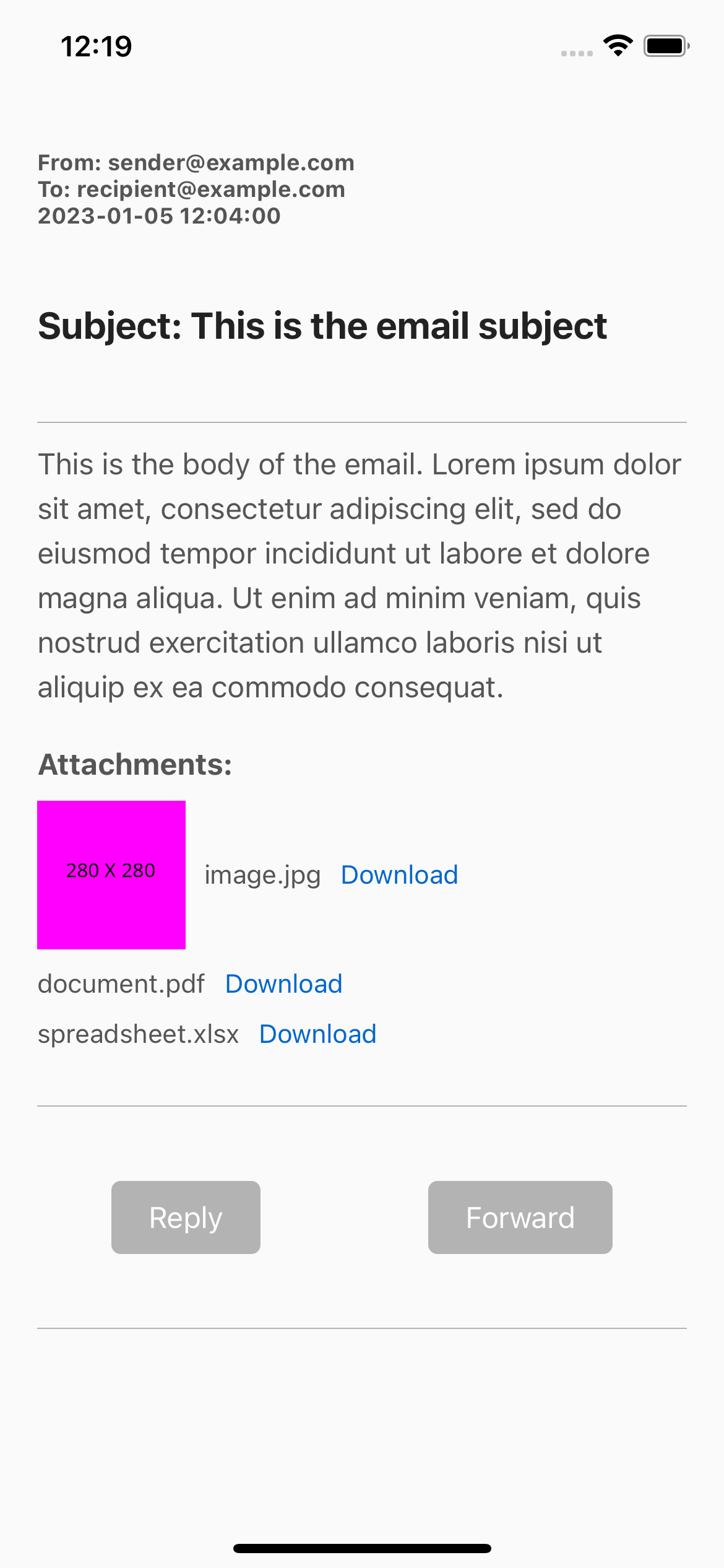 react native UI example. View email