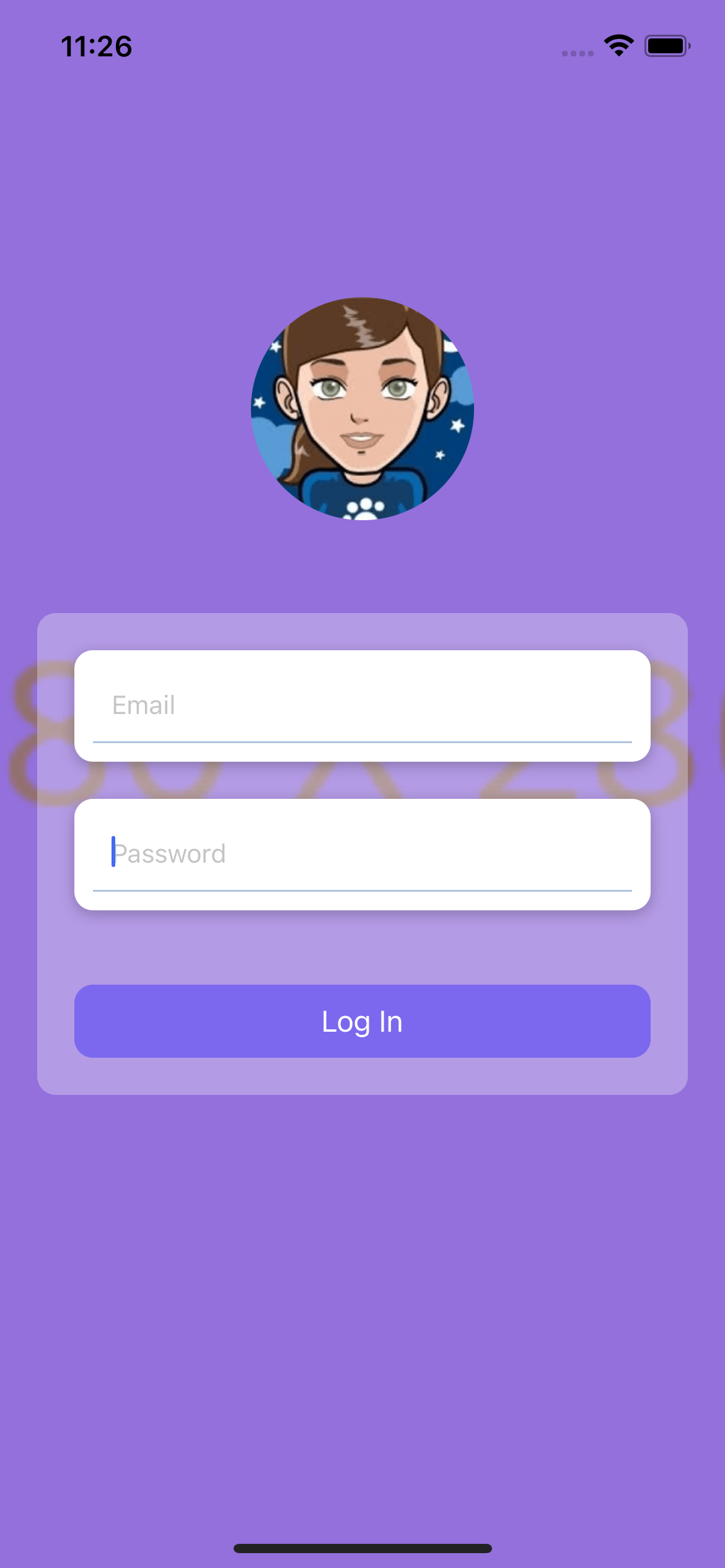React native template. Login with logo full screen background and inputs inside a card