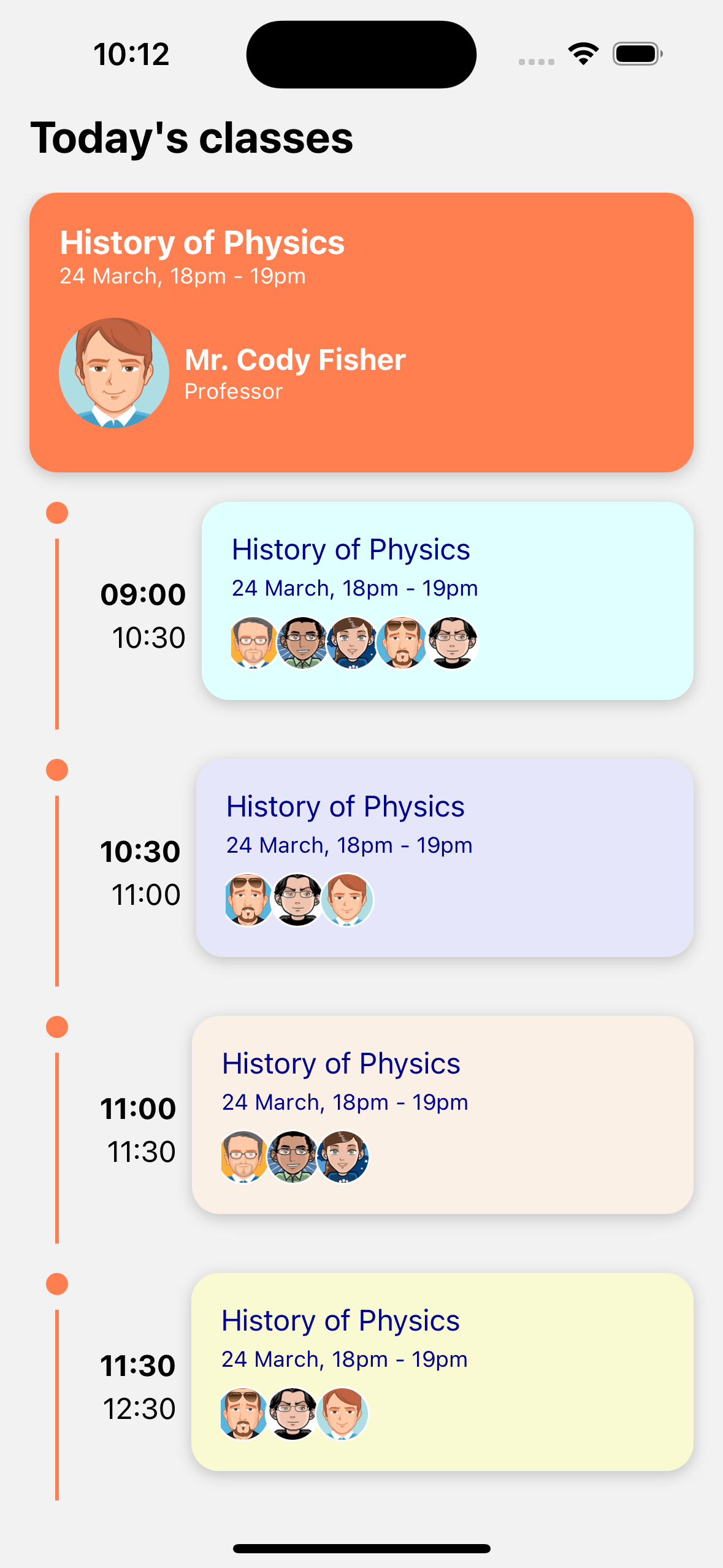 React native template. calendar timeline screen